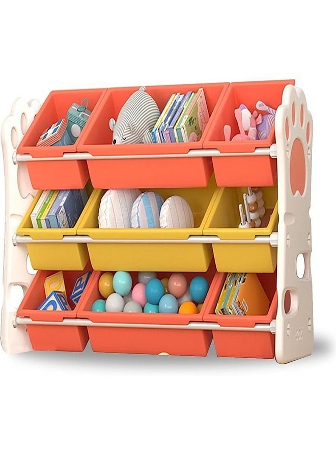 Multi Bin Kids Toys Organizer Large Capacity Toy Organizer Rack 3 Tiers Shlef With 9 Storage Bins For Toys And Books Storage