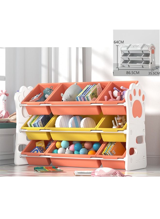 Multi Bin Kids Toys Organizer Large Capacity Toy Organizer Rack 3 Tiers Shlef With 9 Storage Bins For Toys And Books Storage