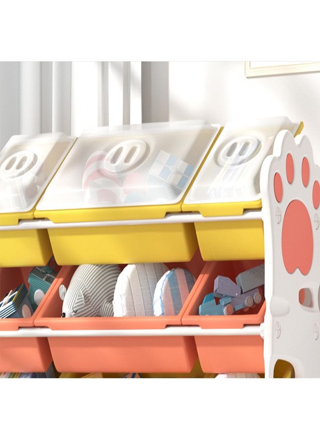 Multi Bin Kids Toys Organizer Large Capacity Toy Organizer Rack 3 Tiers Shlef With 9 Storage Bins For Toys And Books Storage
