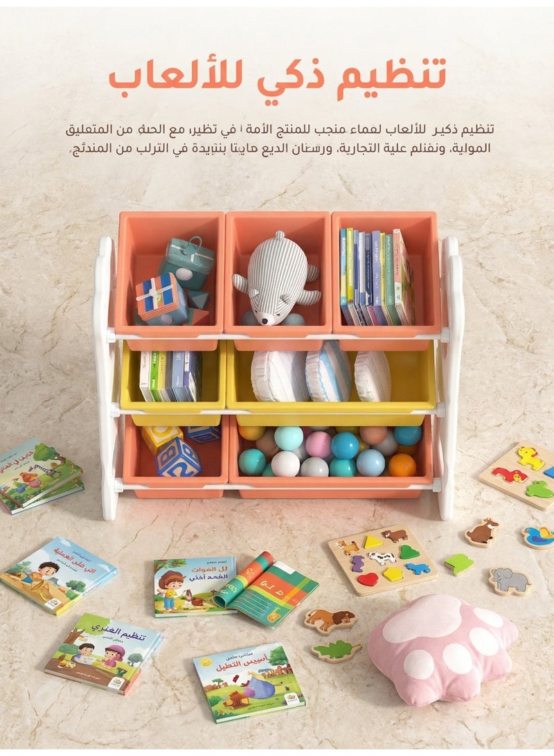 Beauenty Multi Bin Kids Toys Organizer Large Capacity Toy Organizer Rack 3 Tiers Shlef With 9 Storage Bins For Toys And Books Storage - Image 3