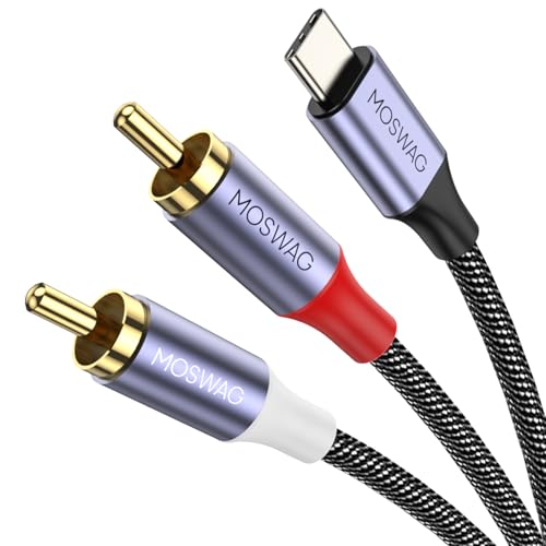MOSWAG USB C to RCA Audio Cable 6.6FT, USB-C to 2 RCA Type C to RCA Male to Male Y Splitter Cord with DAC Chip Compatible with Pad Pro 2018,Google Pixel 3/2/2XL MacBook Moto Z,Google Pixel 3/2/XL - Image 1