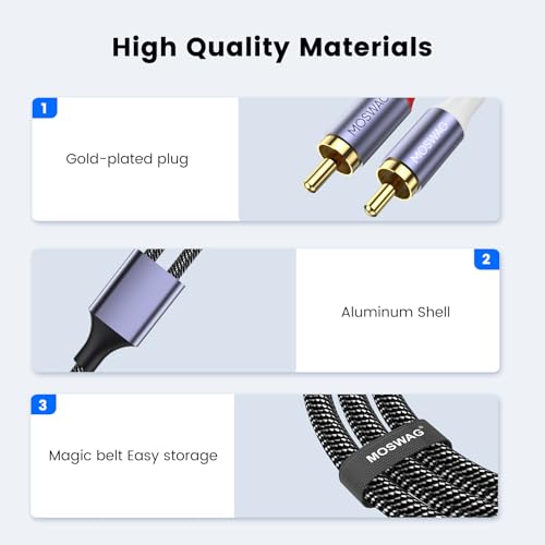 MOSWAG USB C to RCA Audio Cable 6.6FT, USB-C to 2 RCA Type C to RCA Male to Male Y Splitter Cord with DAC Chip Compatible with Pad Pro 2018,Google Pixel 3/2/2XL MacBook Moto Z,Google Pixel 3/2/XL - Image 5