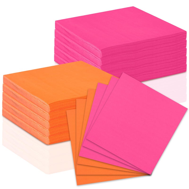 120 Pcs Pink and Orange Paper Napkins 9"x9" Sturdy Disposable Luncheon Napkins for Cocktails and Beverages - Great for Bachelorette Party, Birthday, Baby Shower - Image 1
