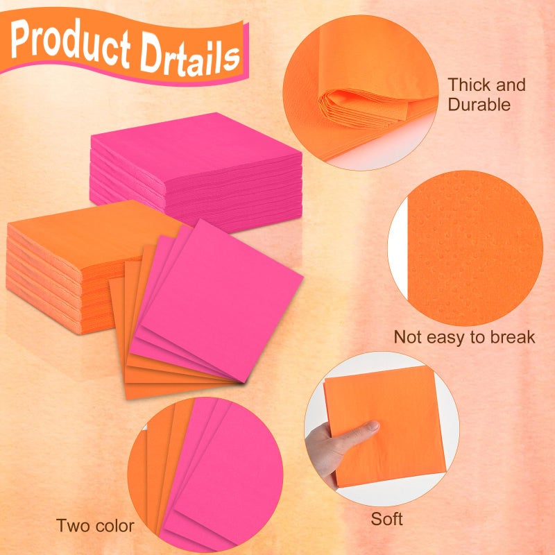 120 Pcs Pink and Orange Paper Napkins 9"x9" Sturdy Disposable Luncheon Napkins for Cocktails and Beverages - Great for Bachelorette Party, Birthday, Baby Shower - Image 3