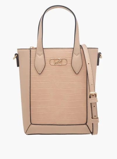 Paprika Women's Textured Tote Bag with Double Handle and Zip Closure