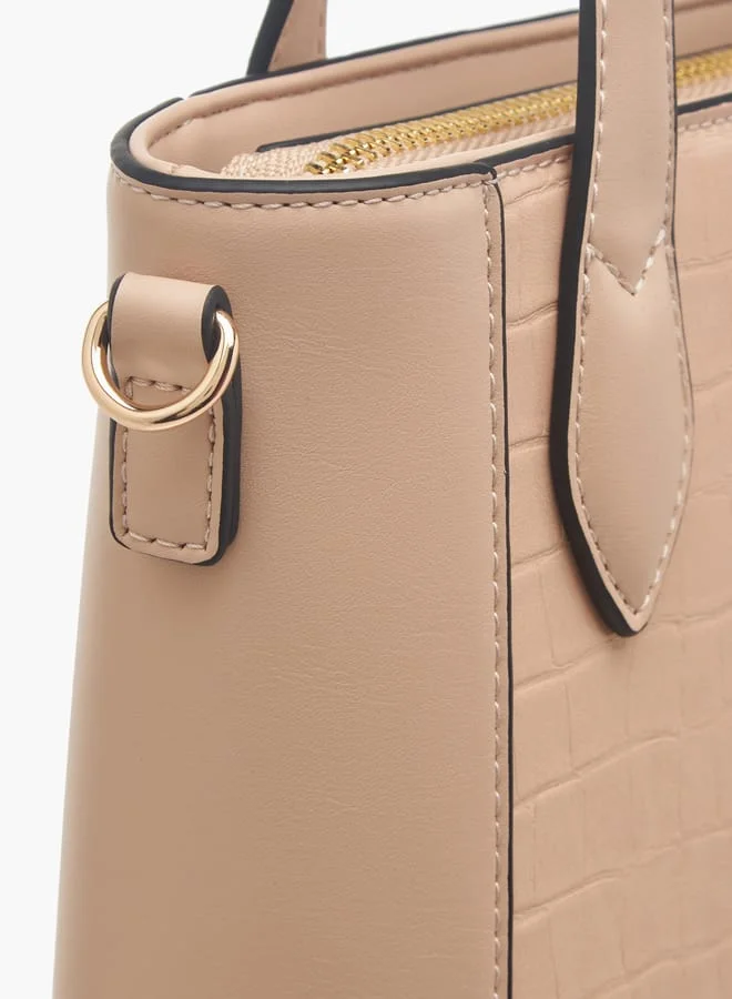 Paprika Women's Textured Tote Bag with Double Handle and Zip Closure