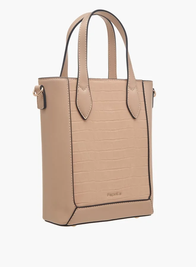 Paprika Women's Textured Tote Bag with Double Handle and Zip Closure
