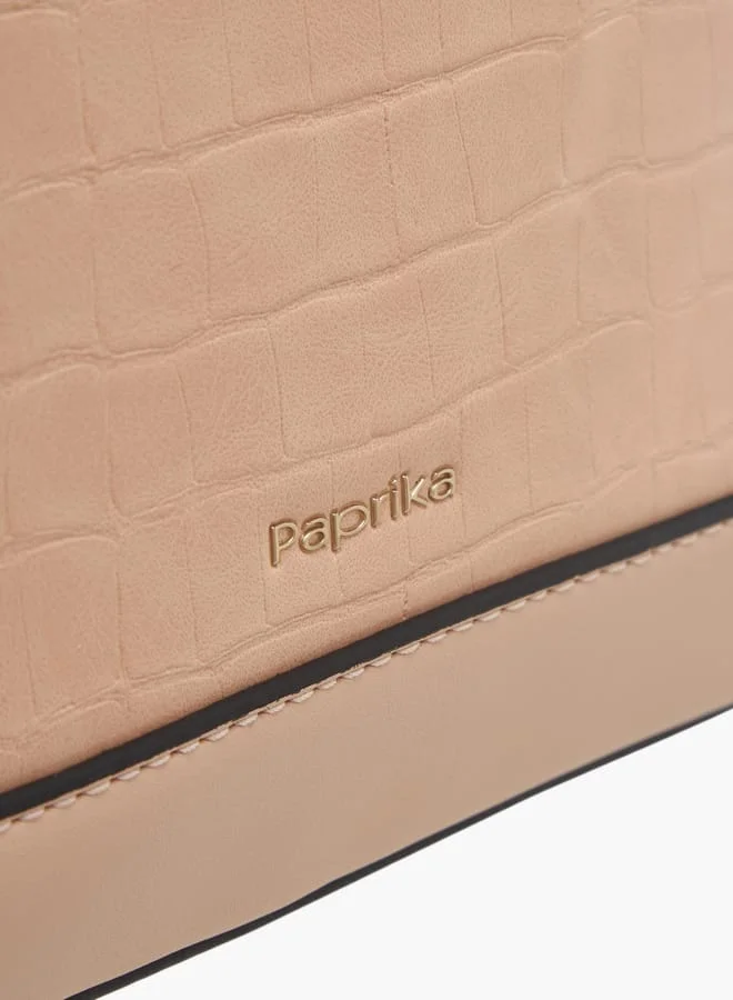 Paprika Women's Textured Tote Bag with Double Handle and Zip Closure