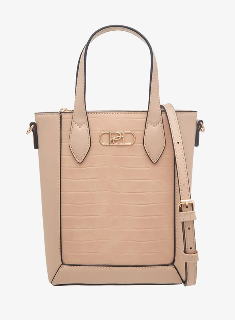 Women's Textured Tote Bag with Double Handle and Zip Closure