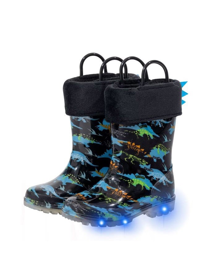 FUNCOO PLUS Kids Winter Rain Boots, Toddler Warm Fleece Snow Boots, Children Waterproof Mud Boots, Dinosaurs, 12 Little Kid - Image 1