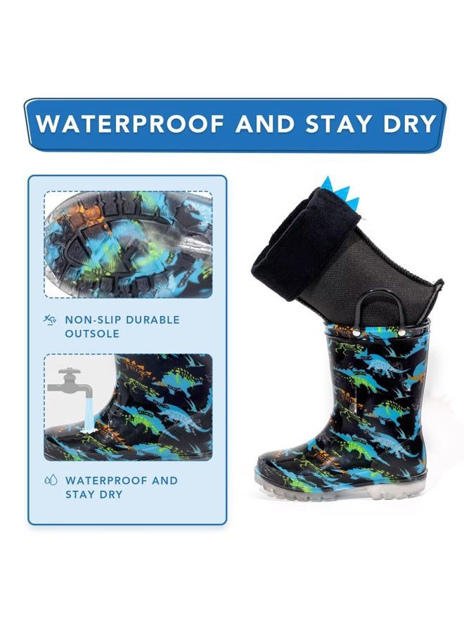 FUNCOO PLUS Kids Winter Rain Boots, Toddler Warm Fleece Snow Boots, Children Waterproof Mud Boots, Dinosaurs, 12 Little Kid - Image 4