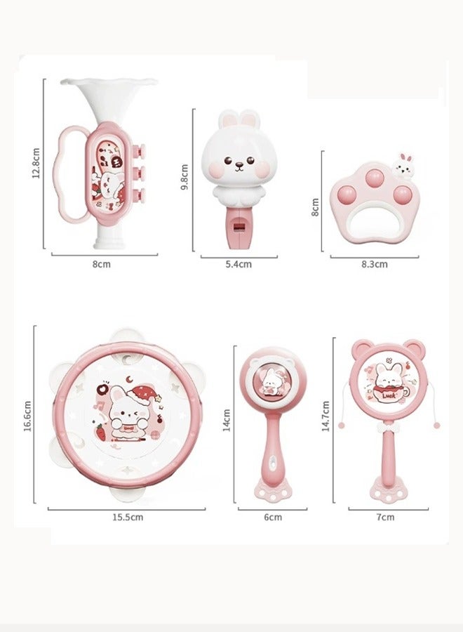 Aissiora 6pcs Rattle playset Infant early education musical instruments Hand clapping drum toys Rattle toys Odorless and non-toxic Can be bitten Early education music enlightenment - Image 2
