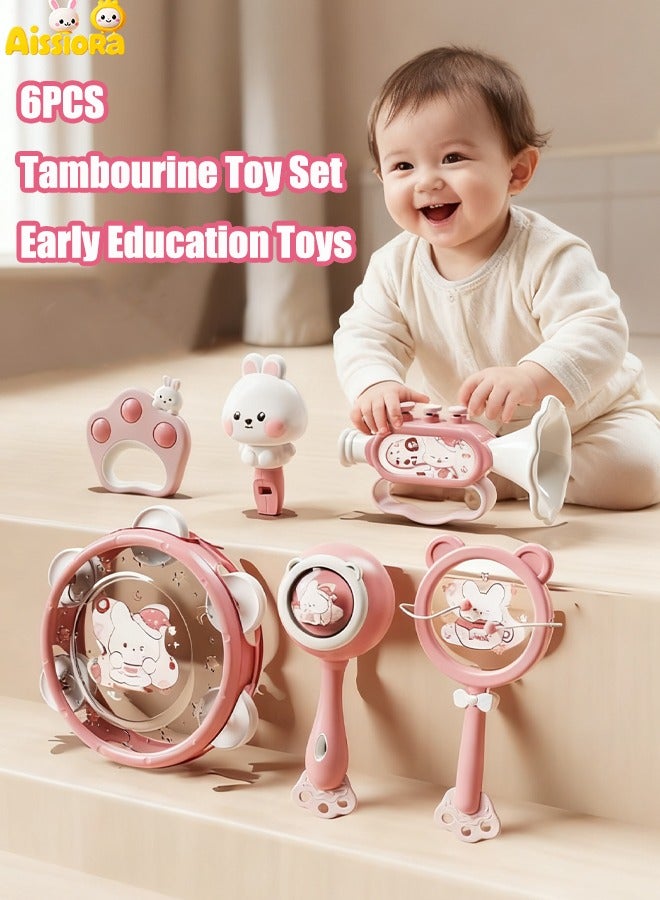 Aissiora 6pcs Rattle playset Infant early education musical instruments Hand clapping drum toys Rattle toys Odorless and non-toxic Can be bitten Early education music enlightenment - Image 1
