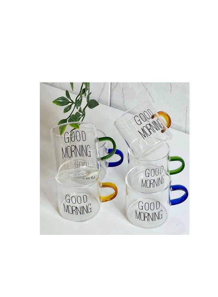Set of 6 Glass small coffee cups - Good morning - Image 4