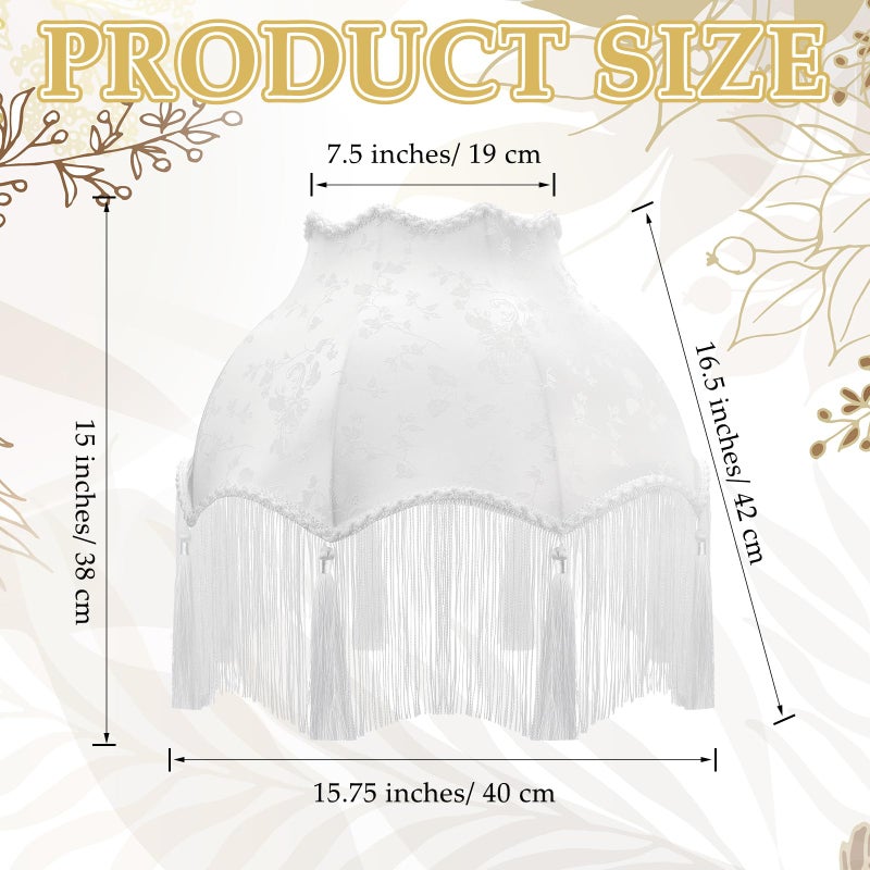 VIHOSE Victorian Scallop Lamp Shade Vintage Large 7.5" Top x 15.8" Bottom x 15 "High Replacement Lamp Shade with Tassels and Fringe Finial Fitting Bell Shape Scallop Fringe(Cream White) - Image 2