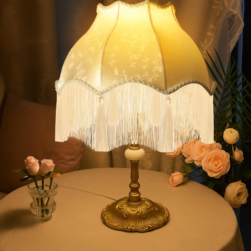 VIHOSE Victorian Scallop Lamp Shade Vintage Large 7.5" Top x 15.8" Bottom x 15 "High Replacement Lamp Shade with Tassels and Fringe Finial Fitting Bell Shape Scallop Fringe(Cream White) - Image 4