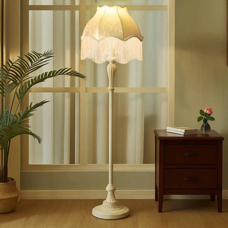VIHOSE Victorian Scallop Lamp Shade Vintage Large 7.5" Top x 15.8" Bottom x 15 "High Replacement Lamp Shade with Tassels and Fringe Finial Fitting Bell Shape Scallop Fringe(Cream White) - Image 1