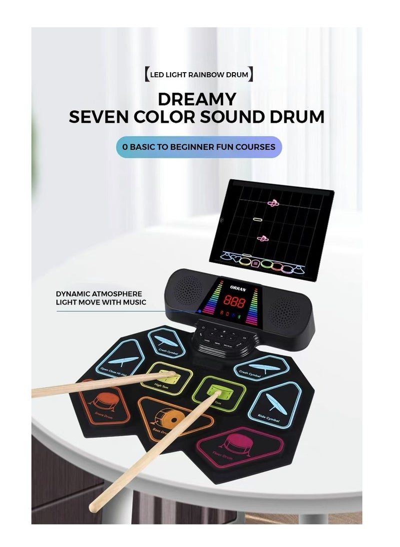 Generic Portable Foldable Silicone Electronic Drum Pad Kit,Supports headphone Or Bluetooth Great Holiday Birthday Gift for Kids Colorful - Image 1