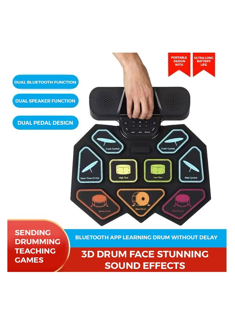 Generic Portable Foldable Silicone Electronic Drum Pad Kit,Supports headphone Or Bluetooth Great Holiday Birthday Gift for Kids Colorful - Image 2