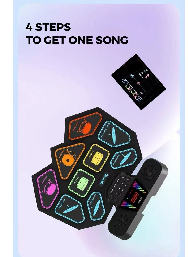 Generic Portable Foldable Silicone Electronic Drum Pad Kit,Supports headphone Or Bluetooth Great Holiday Birthday Gift for Kids Colorful - Image 4