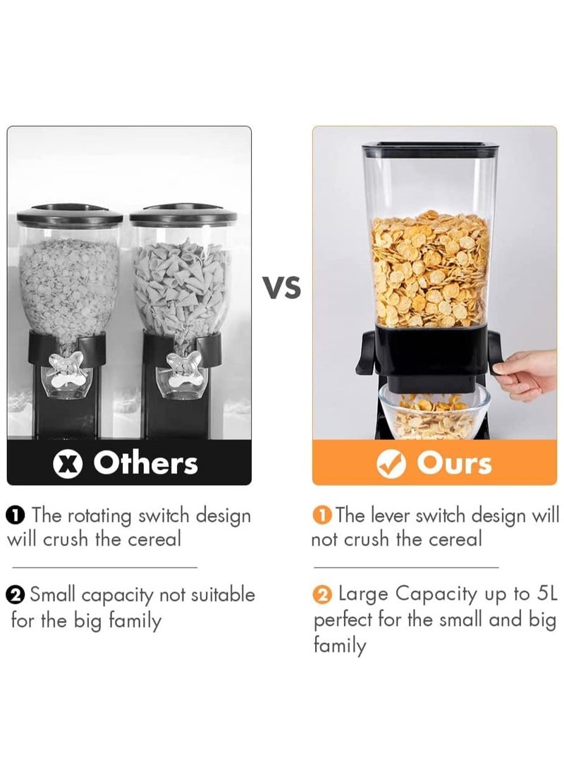 Grain Dispenser Countertop, Large Capacity Rice Dispenser, Grain Container Storage, Non Crushable Food, Dry Grain Dispenser for Rice, Candy, And Snacks (5.5L) (Black) - Image 5