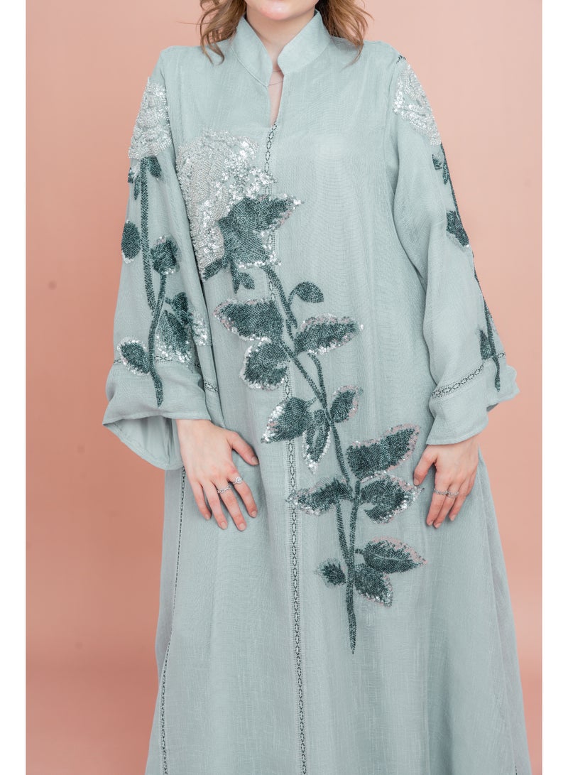 IKKXA Crystal Handwork Modern Jalabiya IK1034 Grey - Image 2