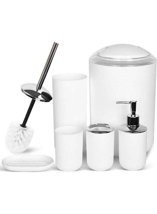 Quantum Bay Bathroom Accessories Set – 6-Piece Bath Ensemble with Soap Dispenser, Toothbrush Holder, Toothbrush Cup, Soap Dish – Decorative Countertop Set for Housewarming Gift (New White)  - Image 1