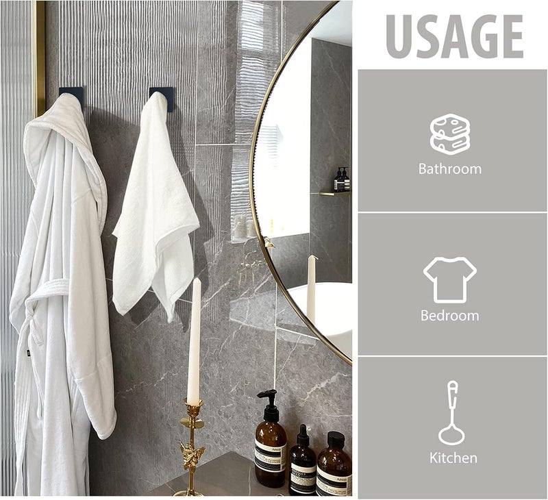 VIS'V Adhesive Hooks, Black Adhesive Towel Hooks Waterproof Self Adhesive Shower Wall Hooks Stainless Steel Stick on Hooks Heavy Duty Sticky Hooks for Bathroom Kitchen Livingroom Camper - 4 Pcs - Image 5
