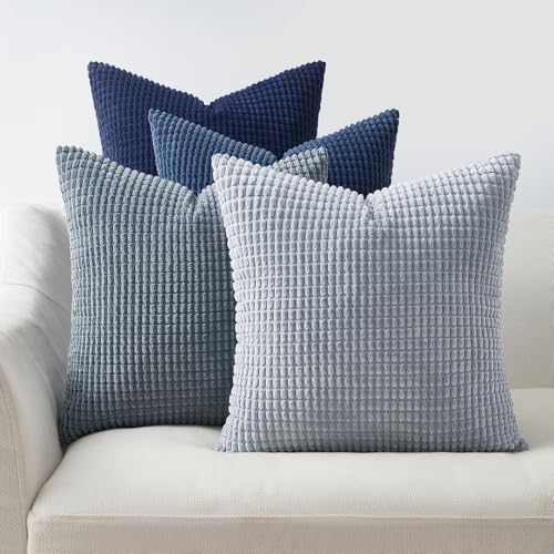 Topfinel Navy Throw Pillows Covers for Couch-18" x 18" Set of 4-Multi Marine/Dusty/Grey/Blue Combo-Fluffy Corduroy Kids Washable Decorative Cushion Case - Image 1