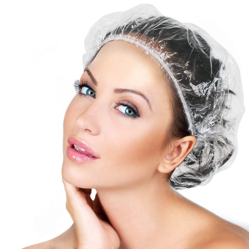 AIDIQIU 30pcs Disposable Shower Caps-Multi-Purpose Thickening Elastic Bath Cap Plastic Waterproof Clear Shower Cap Bath Shower Caps Women Spa,Men Hair Caps,Home Use,Hotel and Hair Salon, Travel.(Size 46CM) - Image 1