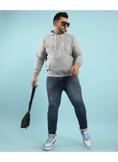 Instafab Plus Instafab Plus Men's Light Grey Pullover Hoodie With Contrast Drawstring  - Image 3