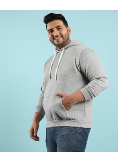Instafab Plus Instafab Plus Men's Light Grey Pullover Hoodie With Contrast Drawstring  - Image 4