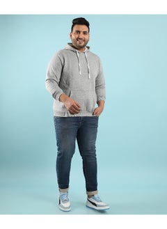 Instafab Plus Instafab Plus Men's Light Grey Pullover Hoodie With Contrast Drawstring  - Image 1