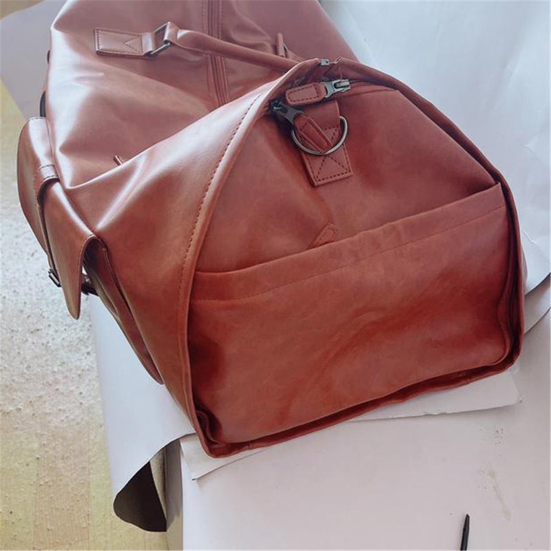 Convertible Luggage Bag: Brown High-Quality Leather Spacious Interior - Detachable Shoulder Straps Portable Clothing Bag for Travel Enthusiasts - Image 5