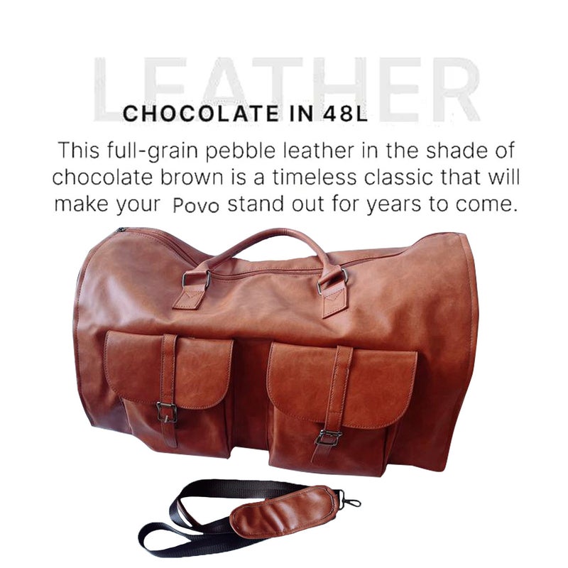 Convertible Luggage Bag: Brown High-Quality Leather Spacious Interior - Detachable Shoulder Straps Portable Clothing Bag for Travel Enthusiasts - Image 4