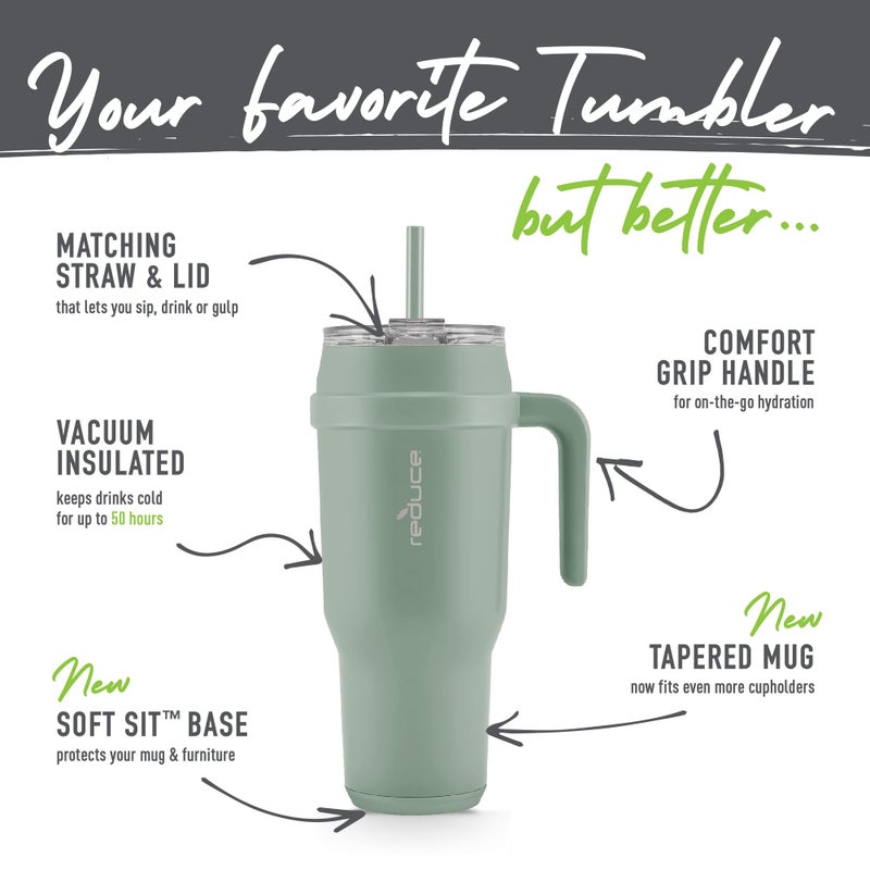 REDUCE 50 oz Stainless Steel Tumbler with Handle - Dual-Wall Vacuum Insulated Travel Mug  Sweat-Proof Lid & Reusable Straw - Keeps Drinks Cold for 24 Hrs  Fits Cupholders  Dishwasher Safe - Alpine - Image 4