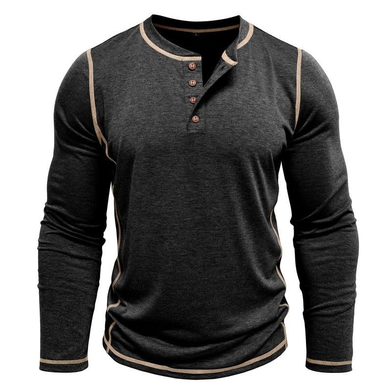 Estokap Men's Henley Shirts Long Sleeve Casual Button T-Shirt Lightweight Cotton Pullover Shirts Black - Image 4