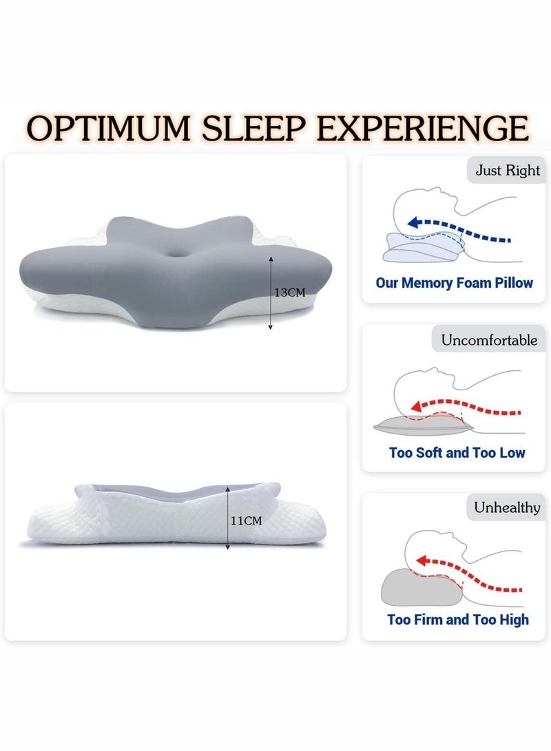 TIGER Memory Cervical Foam Pillow Ergonomic Medical Orthopedic Physiotherapy Sleeping Support  Butterfly-Shaped Pillow for Neck and Shoulder Pain Relief Relaxing Contour Bed Pillow for Side Back and Stomach Sleepers Washable Breathable Cover Pillowcase - Image 2