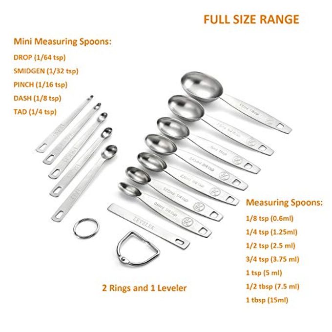 Lucksury 18/8 Stainless Steel Measuring Spoons Set 13 Piece, Includes 7 Oval, 1 Leveler and 5 Mini Spoons, Fits Spice Jar - Image 3