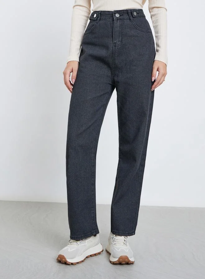 Styli Styli Solid Mid Rise Wide Leg Jeans