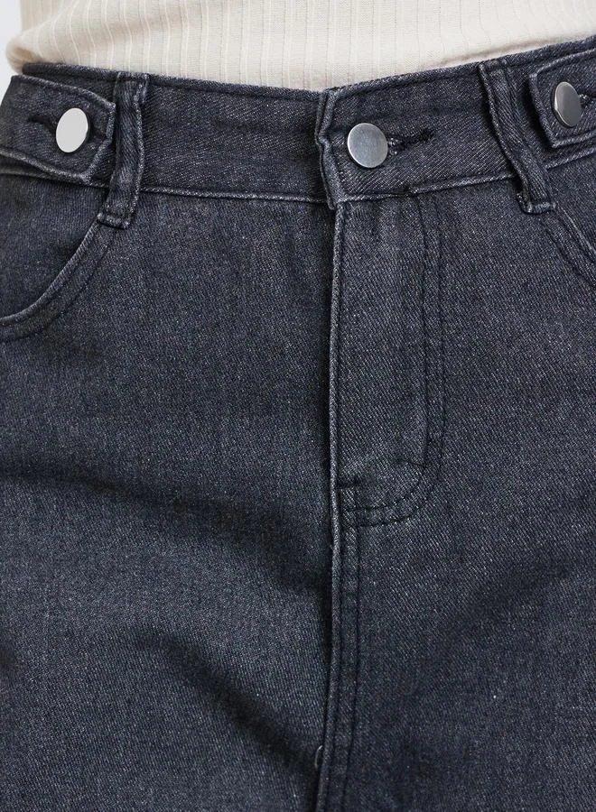 Styli Black Styli Solid Mid Rise Wide Leg Jeans for Women | Best Price UAE