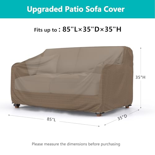 BROSYDA Patio Sofa Cover Waterproof Heavy Duty 3Seater Outdoor Couch Cover Patio Furniture Covers with Air Vent and Handles 85 L 35 D35 H Brown - Image 3