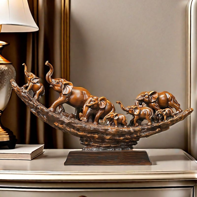 SHTWX Elephant Herd with Babies Statue Elephants Family Frgurines Sculpture for Home Office Living Room Desktop Decoration Figurines Indoor Feng Shui Decor - Image 1