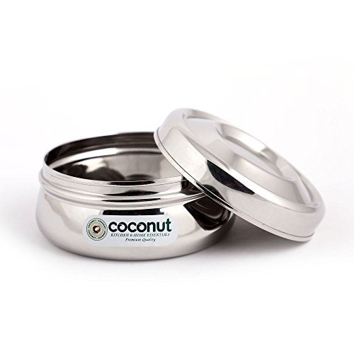 Coconut Stainless Steel Dhanush Dabba/Container/Storage Box - Set of 6 (200 ML Each) Diameter : 4 Inch. Height : 1.5 Inch - Image 3