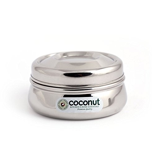 Coconut Stainless Steel Dhanush Dabba/Container/Storage Box - Set of 6 (200 ML Each) Diameter : 4 Inch. Height : 1.5 Inch - Image 2