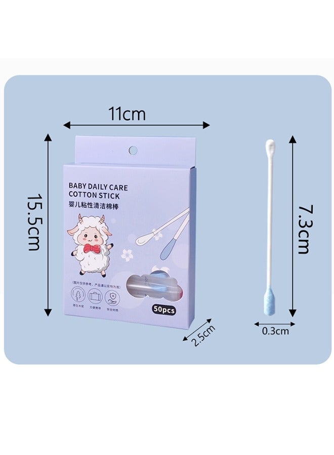 50 Baby Cotton Swabs, Ear Cleaner, Biodegradable Baby Cotton Sticks, Child-safe Cotton Swabs, Individually Packaged, Made of Safe Cotton, Double-ended Design, Cleaning Sticks, for Cleaning Baby's Ears and Nose Wax - Image 2