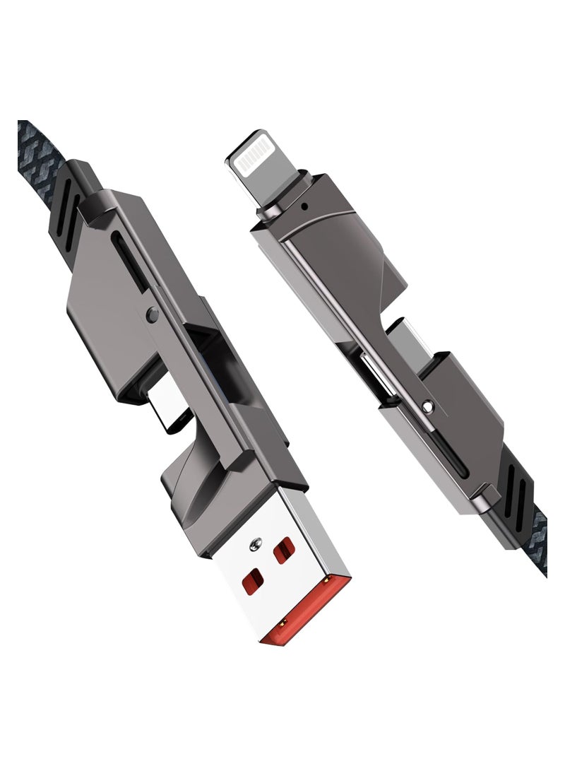 Zikra 4 in 1 USB C Cable L-Port Cable, 60W Fast Charging Cord, Flat Nylon Braided Anti-Tangle Charger Cord with Velcro, Multi Charging Cable Combo Compatible with IP, Type C Cell Phones, 4ft, Not for Pad - Image 1