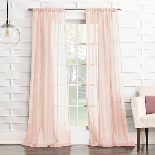 No. 918 Tayla Crushed Texture Semi-Sheer Rod Pocket Curtain Panel, 50" x 84", Blush Pink - Image 1