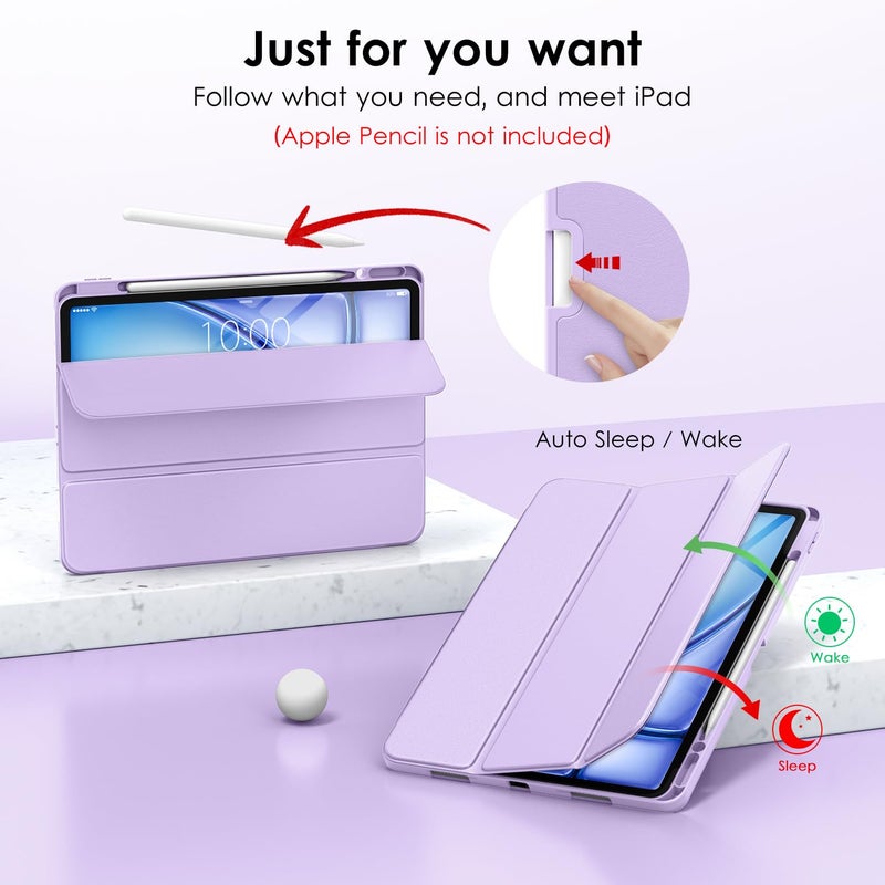 DTTO for iPad Air 13 Inch Case M4/M3/M2 2026/2025/2024, iPad Pro 12.9 Inch Case (6th/5th/4th/3rd Gen), Smart Slim Trifold Stand Soft Cover with Pencil Holder, Taro Purple - Image 3