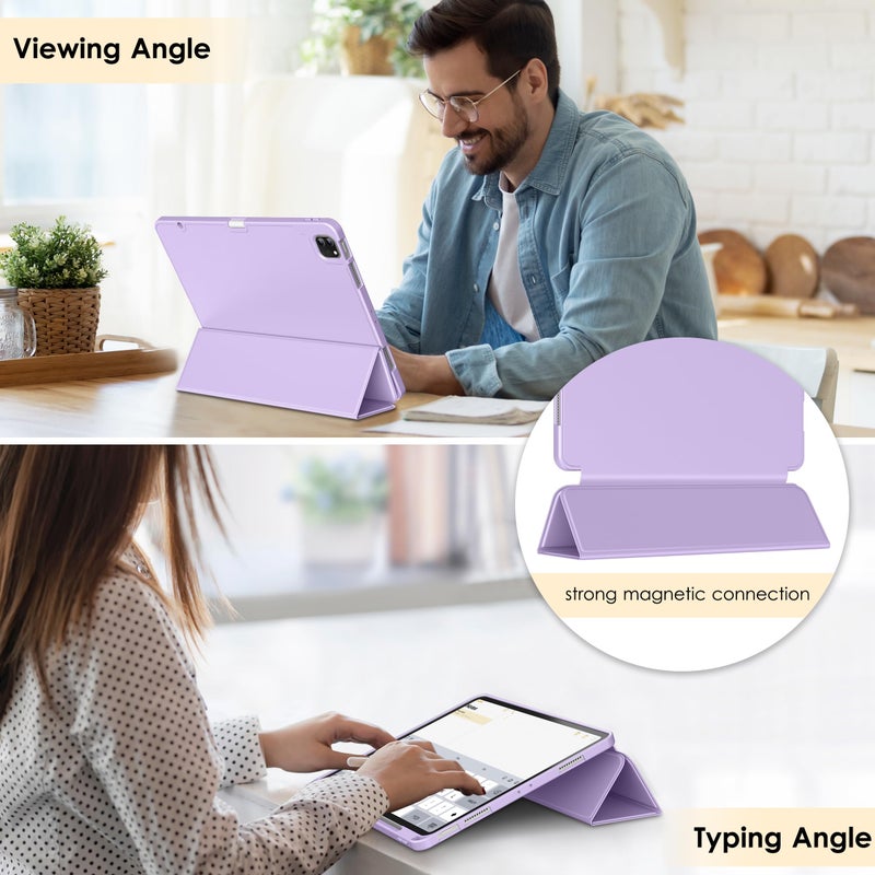 DTTO for iPad Air 13 Inch Case M4/M3/M2 2026/2025/2024, iPad Pro 12.9 Inch Case (6th/5th/4th/3rd Gen), Smart Slim Trifold Stand Soft Cover with Pencil Holder, Taro Purple - Image 4